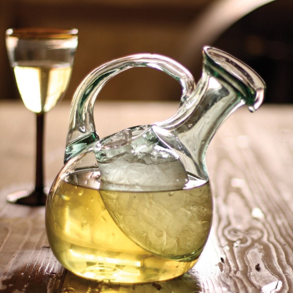 Handblown Tilted White Wine Decanter With Ice Pocket